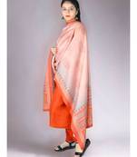 Orangish Red Matte Pashmina 3Pc Suit With Embroidery Highlights