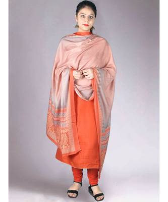 Orangish Red Matte Pashmina 3Pc Suit With Embroidery Highlights 3