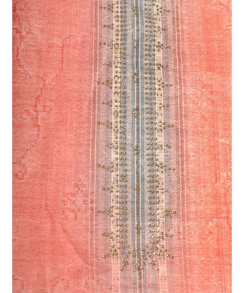 Peach Pashmina 3Pc Suit With Highlights