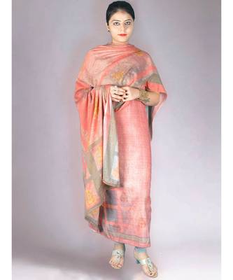 Peach Pashmina Printed 3Pc Suit With Swaroski Work 1
