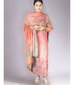 Peach Pashmina Printed 3Pc Suit With Swaroski Work