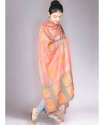 Peach Pashmina Printed 3Pc Suit With Swaroski Work 4