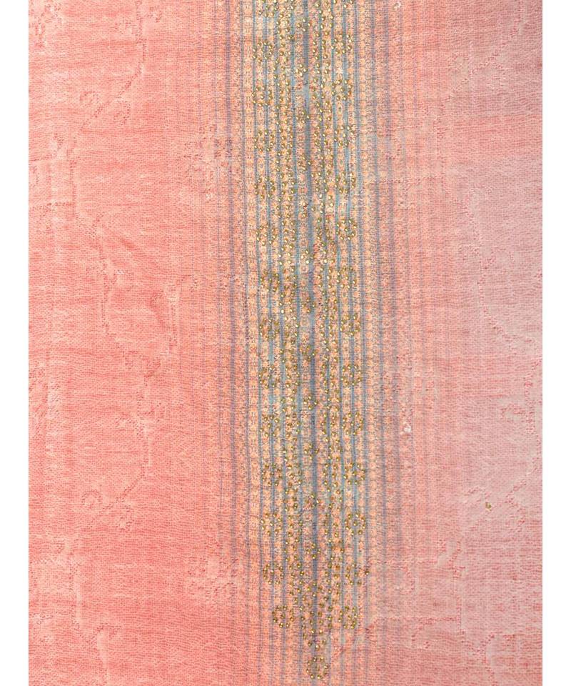 Peach Pashmina Printed 3Pc Suit With Swaroski Work