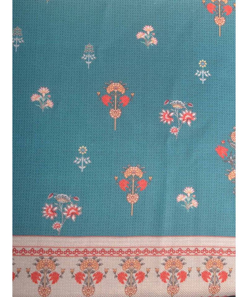 Turquoise Green Printed Pashmina Kurta With Contemporary Shawl And Lower