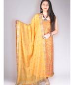 Yellow Pure Pashmina Kurta With Jamawar Weave With Dupatta And Lower Suit Set