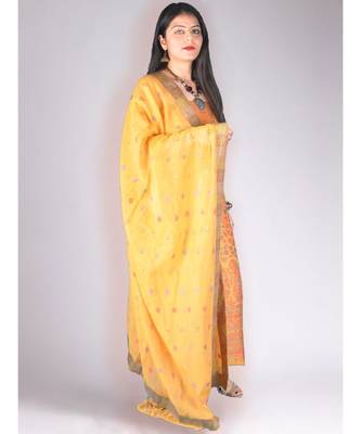 Yellow Pure Pashmina Kurta With Jamawar Weave With Dupatta And Lower Suit Set 2