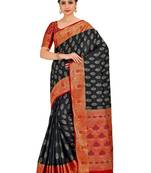 black hand woven art silk saree with blouse