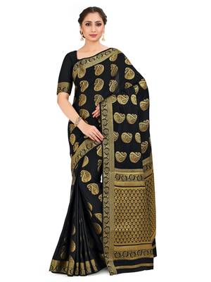black hand woven crepe saree with blouse 1