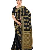 black hand woven crepe saree with blouse