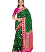 green hand woven crepe saree with blouse