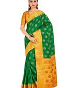 green hand woven art silk saree with blouse