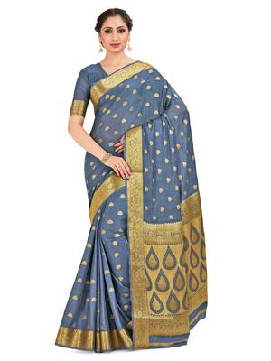 grey hand woven crepe saree with blouse 1