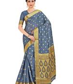 grey hand woven crepe saree with blouse