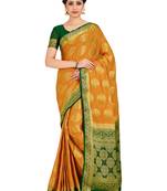 mustard hand woven crepe saree with blouse