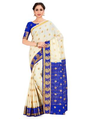 off-white hand woven crepe saree with blouse 1
