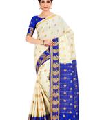 off-white hand woven crepe saree with blouse