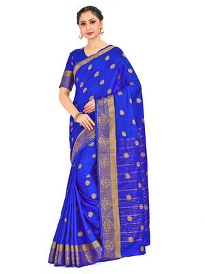 blue hand woven crepe saree with blouse 1