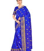 blue hand woven crepe saree with blouse