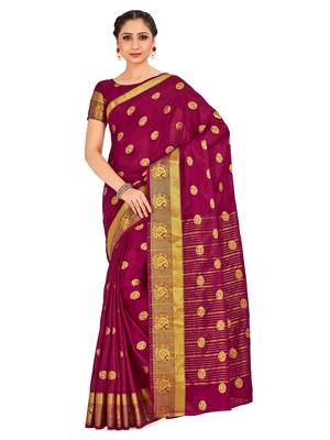 purple hand woven crepe saree with blouse 1