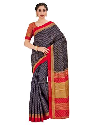 black hand woven tussar silk saree with blouse 1