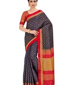 black hand woven tussar silk saree with blouse