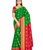 green hand woven crepe saree with blouse