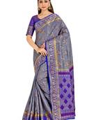 grey hand woven art silk saree with blouse