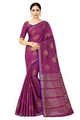 purple hand woven tussar silk saree with blouse 1