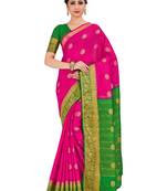 pink hand woven crepe saree with blouse