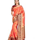 orange hand woven art silk saree with blouse