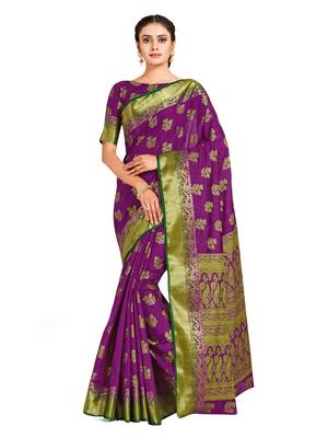 purple hand woven art silk saree with blouse 1