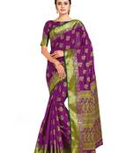 purple hand woven art silk saree with blouse