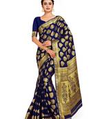 blue hand woven crepe saree with blouse