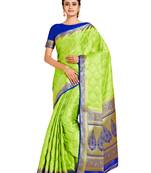 green hand woven crepe saree with blouse