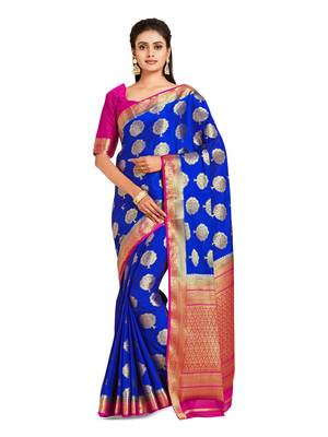 blue hand woven crepe saree with blouse 1