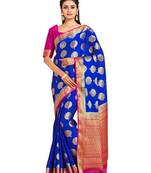 blue hand woven crepe saree with blouse
