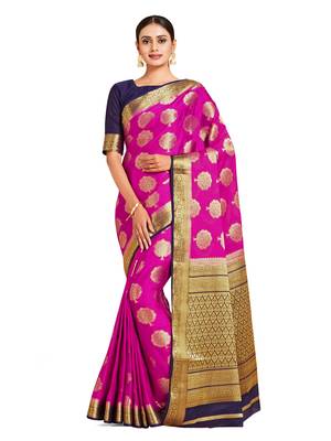 pink hand woven crepe saree with blouse 1