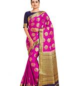 pink hand woven crepe saree with blouse