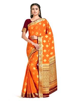 orange hand woven crepe saree with blouse 1