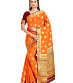 orange hand woven crepe saree with blouse