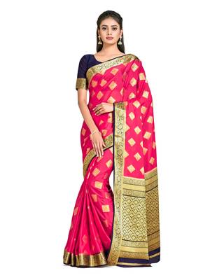 pink hand woven crepe saree with blouse 1