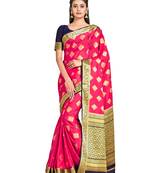 pink hand woven crepe saree with blouse