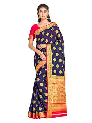 blue hand woven crepe saree with blouse 1