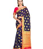 blue hand woven crepe saree with blouse