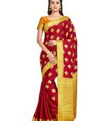 red hand woven crepe saree with blouse