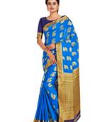 blue hand woven crepe saree with blouse
