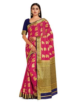 pink hand woven crepe saree with blouse 1