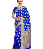 blue hand woven crepe saree with blouse