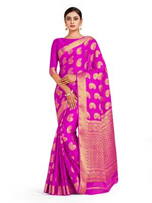 pink hand woven crepe saree with blouse 1