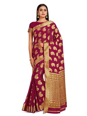 maroon hand woven crepe saree with blouse 1